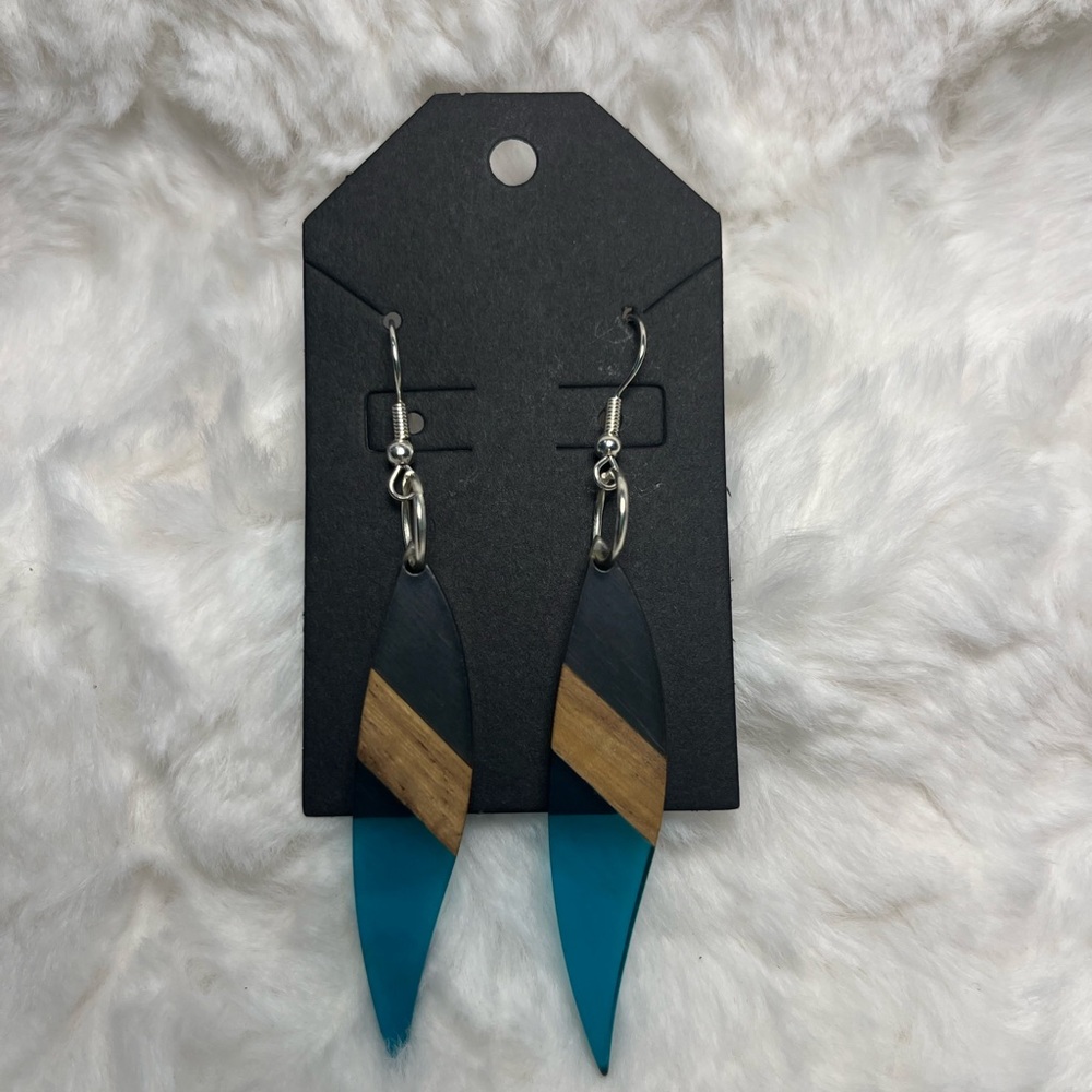 Dangle Resin Wood Leaf Earrings